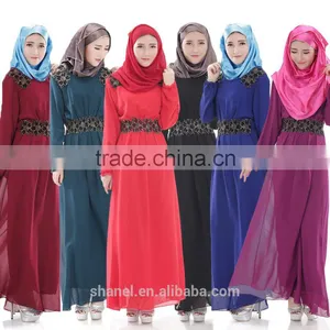 High Quality Chiffon Muslim Abaya Dress Appliqued Islamic Women Clothing thumbnail-1