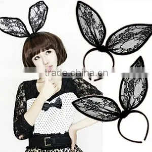 Pretty Lace Rabbit Ear Hair Hoop for Women,holloween Day Gift thumbnail-1