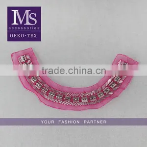2016 New Design Handmade Red Net Fabric Beaded Collar, Crystal Tube Round Beads Collar thumbnail-1