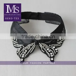 Crystal Beaded Black Flower Necklace, Knitted Flower Collar With Beaded for Garments thumbnail-1