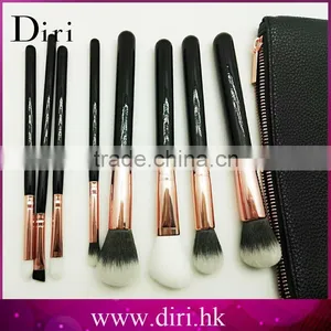 Black Leather Professional Synthetic Hair Makeup Brush Set 8pcs thumbnail-3