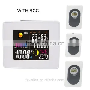 Wireless LED RCC Weather Station White Alarm Clock With Backlight Indoor Outdoor Temperature Humidity 3 Sensors thumbnail-1
