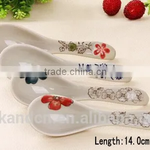 SP1534 Haonai Goodlooking Flower Decal Ceramic Spoon, Ceramic Soup Spoon thumbnail-2