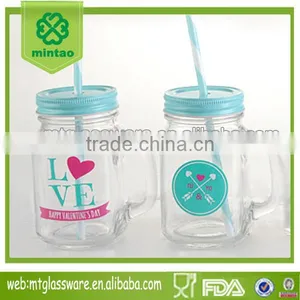 16oz Valentine's Day Theme Glass Mason Jar With Handle thumbnail-1