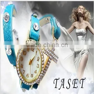 2014 New Arrival Fashion Leather Wrap Bracelet Watch With Crystal Rhinestone Cross thumbnail-1