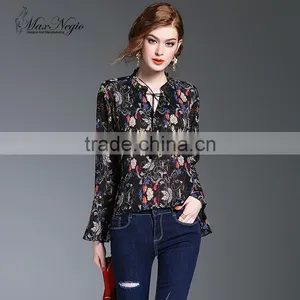 Maxnegio Lotus Leaf Sleeves Blouse Neck Designs Cutting Fashion Design Lady Blouse thumbnail-1