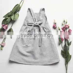 2017 High Quality Stripe Wholesale Baby Clothes Dress Cheap Gray Kids Summer Dress for New Model Girl Linen Dress thumbnail-2
