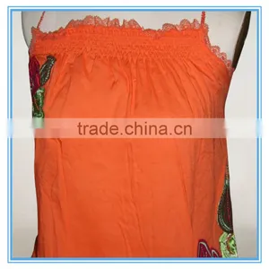 Sexy Women Orange Spaghetti Strap Embroidery Lace Trim Tank Top thumbnail-2
