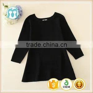 Kids CNY Sweater Dresses, Black Knitting Girl's Sweater, Round Collar Long Sleeve Valentine's Day Sweater Dress thumbnail-1