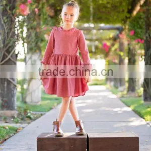 Cotton Linen Fabric Childrens Dresses Ruffles Cuff Kid Clothing Fall Linen Dress thumbnail-1