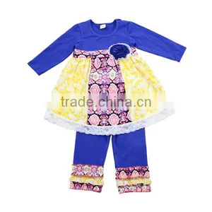 Wholesale Ruffle Pants Sets Cotton Icing Ruffle Stripe Girls Back to School Outfits thumbnail-6
