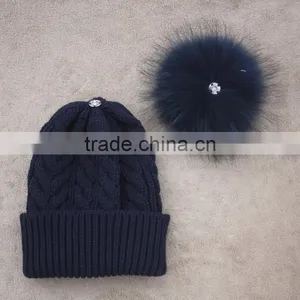Myfur Knitted Real Fur Pom Pom Attached Crochet Fancy Baby Beanie Hats thumbnail-6