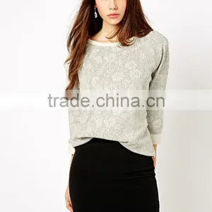 Wholesale New Directions 3/4 Sleeve Floral Jacquard Sweat Top thumbnail-1