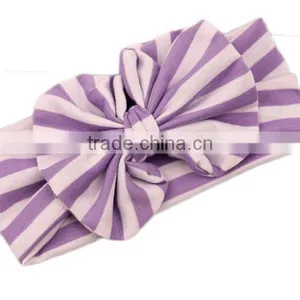 Latest Fancy Elastic Soft Stripe Cotton Bow Tie Custom Children Headband Rabbit Ears Bowknot Hair Tie Headband thumbnail-4
