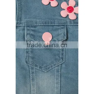 2016 New Style Loveable Pink Flower Stitched Design Lace Hem Kids Denim Jacket With Hood thumbnail-4