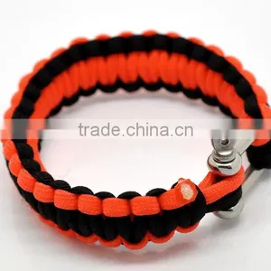 Orange Red Nylon 550 Cord Stainless Steel Shackle Survival Bracelet thumbnail-1