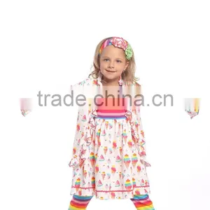 Wholesale Girls Ruffle Sleeve Raglan Fashion Printed Icing Ruffle Raglan Shirt and Pants Girls Clothes Set thumbnail-6