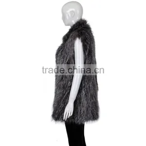 YR620 Top Quality Fashion Fur Women Silver Fox Fur Knit Waistcoat thumbnail-4