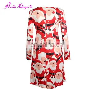 Low Price Red Embroidered Santa Snowflake Printed New Ladies Long One Piece Dress thumbnail-3