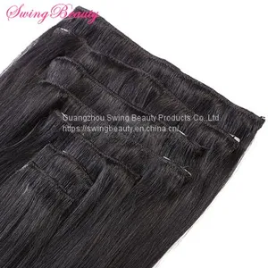 Clip in Natural Black Remy Human Hair Extensions Full Hair End thumbnail-4