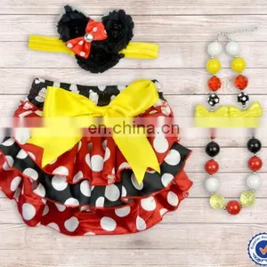 Newborn Baby Ruffle Chiffon Diaper Cover Cute Red White Polka Dot Bloomer With Headband and Necklace Wholesale thumbnail-1