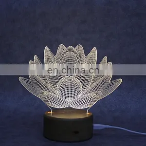 Wholesale Wooden Base Customized Acrylic Pattern 3D Night Light Led Lamp for Home thumbnail-5
