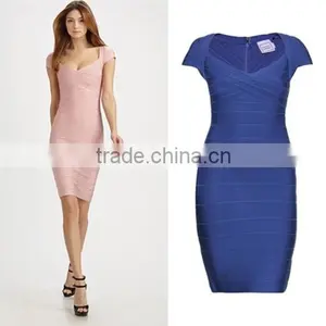 Hot Selling Blue Pink Bandage Dress 2015 New Sey Trendy V Neck Dress Women Bandage Elegant Short Sleeve Evening Party Dress Band thumbnail-1