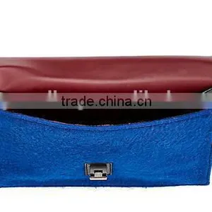 Blue Felt Genuine Leather Evening Clutch Bags Lady Hand Bag Leather Hangbag thumbnail-4