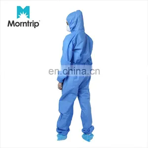 Best Selling Type 5 6 Zipper Closure Without Flap Elastic Back Waist Lightweight SMS Blue Coveralls Clothing With Hood thumbnail-4