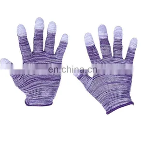 Cheap PU Coated Fingers Anti-static Polyester Nylon Cotton White Work Gloves thumbnail-4