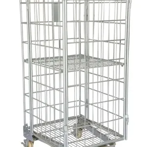 Heavy Duty Metal Wire Logistics Trolley With Handle Roll Container Cage 14 thumbnail-3