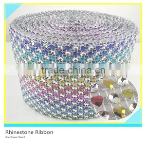 High Quality Silver & Yellow Rhinestone Mesh Plastic Material Ribbon Mesh 10 Yards 24 Rows thumbnail-3