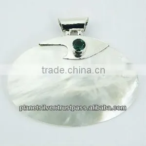 Chic Oval Mother Of Pearl Silver Pendant Amethyst Gemstone thumbnail-1
