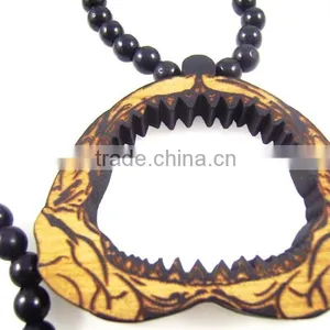 Hip Hop Good Big Mouth Pendants Men's Fashion Wood Rosary Chain Beads Necklaces thumbnail-1