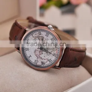 Antique Women Bronze Case Wrist Watch Vogue World Map Fashion Quartz 3ATM Horloges thumbnail-3