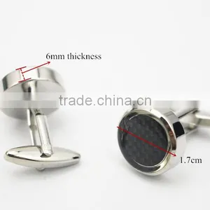 Round Black Carbon Fiber Inlay Cufflinks Carbon Fiber Mens Cufflinks thumbnail-1