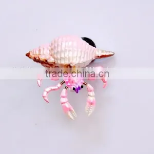 Handmade Delicate 4 Inch Pearl Powder Plastic Lobster in Carved Conch Shell Fridge Magnet, Fake Seafood Figures Quality Choice thumbnail-5