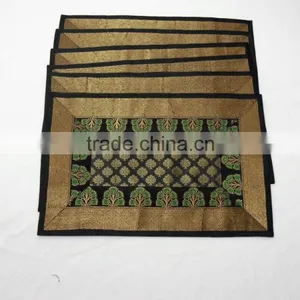Indian Silk Table Runner With 6 Placemats & 6 Coaster in Black Color Size 16*62 thumbnail-3