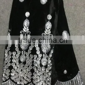 2015 Best Selling in Nigeria High Quality African Velvet Indian Lace for Making Clothing thumbnail-1