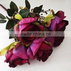 Blue 7 Heads Artificial Rose Flower Bouquet thumbnail-3
