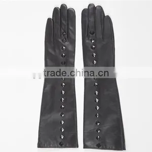 Women's Winter Sheepskin Long Leather Gloves With Studs/rivet thumbnail-2