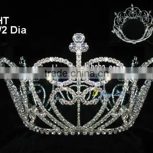 Heart Rhinestone Tiara Full Round Large Pageant Crown thumbnail-1