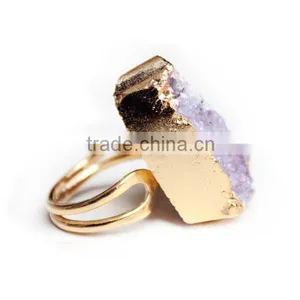 Druzy Amethyst Alloy With Gold Plated Ring thumbnail-3
