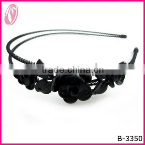 New Arrival Plain Black Metal Flower Hair Extensions Headband thumbnail-1