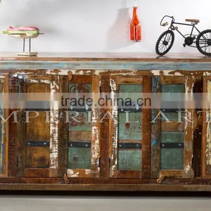 INDIAN RECYCLED FURNITURE WOOD 2 DOUBLE DOOR SIDE BOARD thumbnail-2