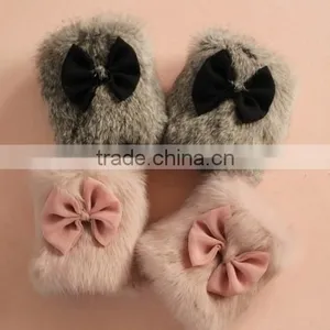 Original Design Lovely Girls Rabbit Fur Wrist Warmers Fur Hand Cuff Gloves thumbnail-1