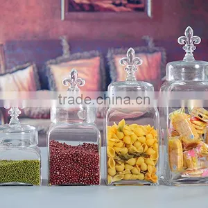 2014 Hot Selling Clear Square Glass Jam Jar With Flower-de-luce thumbnail-1