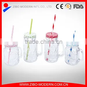 Embossed Clear 16oz Drinking Mason Jars Mug Hot Sale Wholesale Glass Mason Jars With Straw Lid thumbnail-1