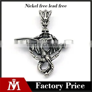 Personality Mens Silver Casting Stainless Steel Factory Punk Snake Pendants Skull Charm thumbnail-1