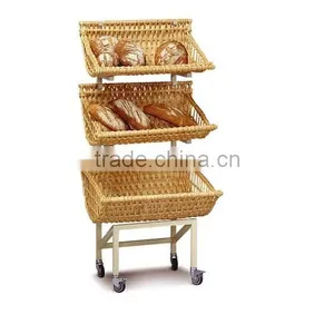 Storage Bench With Wicker Baskets With 4 Wheels thumbnail-1
